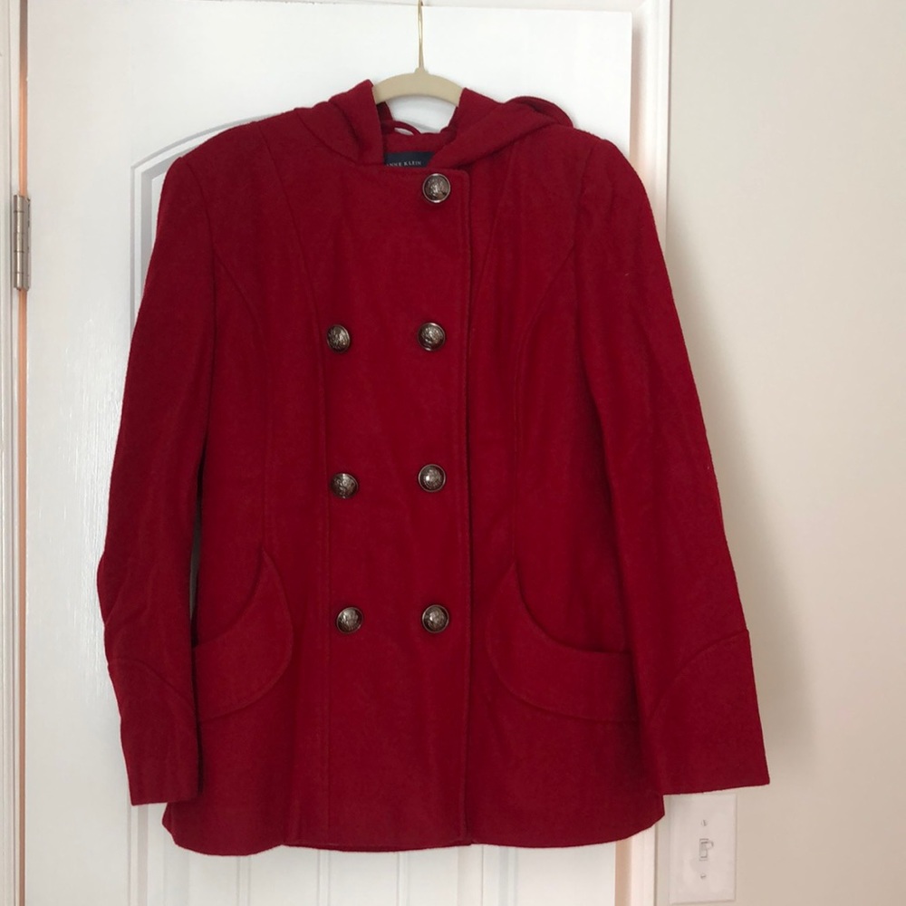 Anne Klein red wool coat with hood
